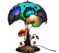 Stained Glass Plant Series Decorative Table Light - Ideal Rustic Home Decor Gift for Women and Men - Retro Style Reading Lamp, Nightstand Bedside Desk Lamp - Night Light