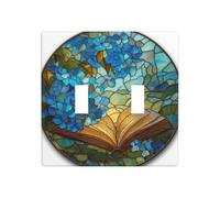 Stained Glass Poetic Knowledge Ancient Book Double Gang Toggle Light Cover Wall Plate Switch Decor Standard Size - 11.4x11.4cm