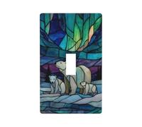 Stained Glass Polar Bear Family Light Switch Cover Decorative Single Toggle 1 Gang Wall Plate for Kitchen Farmhouse Bedroom Bathroom Art Decor
