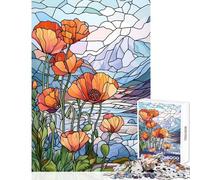 Stained Glass Poppies 1000 Piece Jigsaws for Adults Puzzle Stimulate Active Brain And Mind Gentle Relaxing Fun Activity (50x75cm)