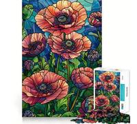 Stained Glass Poppies Flower 1000 Pieces Jigsaw Puzzles for Adults Thought Toy Calming Play Precise Edge Heartfelt Gift 38x52cm