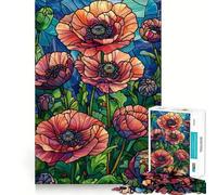 Stained Glass Poppies Flower Jigsaw Puzzle for Adults 1000 Pieces Smart Game Tension Relief Pattern Assembly Heartfelt Gift 50x75cm
