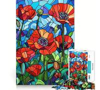 Stained Glass Poppies Flowers 1000 Piece Jigsaw Puzzle for Teenagers Smart Toy Bonding Time Accurate Cut Art Collection Piece 50x75cm