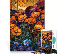 Stained Glass Poppy Field 1000 Pieces Jigsaw Puzzles for Adults Thought Toy Calming Play Precise Edge Heartfelt Gift 38x52cm