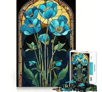 Stained Glass Poppy Panel 1000 Piece Jigsaw Puzzles for Adults Teenagers Cognitive Toy Leisure Fun Pattern Assembly Festive Gift 38x26cm