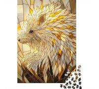 Stained Glass Porcupine 1000-Piece Puzzle for Adults, 52x38cm/1000pcs; White Cardboard for Simple Sorting; Shared Family Time Around The Table