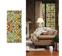 Stained Glass Privacy Window Film Stained Glass Self-Adhesive Frosted Retro Privacy Glass Sticker Non Adhesive Window Film for Home Office Decor Anti UV/Heat