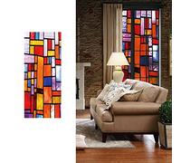 Stained Glass Privacy Window Film Stained Glass Self-Adhesive Frosted Retro Privacy Glass Sticker Non Adhesive Window Film for Home Office Decor Anti UV/Heat