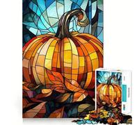 Stained Glass Pumpkin 1000 Pieces Jigsaw Puzzles for Teenagers Recall Upgrade Relaxing Fun Clear Cut Seasonal Gift 38x26cm