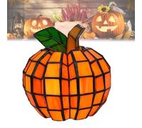 Stained Glass Pumpkin Lamp - Handcrafted Fall & Halloween Decor with LED Light, Thanksgiving Table Centerpiece or Night Light for Bedroom, Bathroom, and Home Decor(1pc)