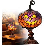 Stained Glass Pumpkin Table Lamp, Handcrafted Retro Resin Halloween Lamp, USB Gothic Jack-O-Lantern Night Light, Halloween Home Decor for Harvest Bedroom Birthdays Presents Autumn Decorations(Pumpkin)