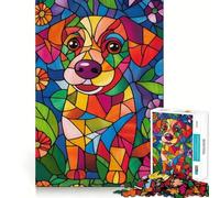Stained Glass Puppy 1000 Piece Jigsaw Puzzles for Adults Jigsaw Strong Logic Toy Group Play Clear Edge Perfect Present 38x52cm