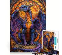 Stained Glass Purple Drago Adults Puzzles 1000 Piece Jigsaws Mind Exercise Toy Relaxed Mind Design Assembly Santa Wish Gift 50x75cm