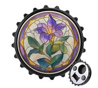 Stained Glass Purple Flower with Green Leaves Bottle Opener Round Fridge Magnets Beverage Beer Magnetic Bottle Cap Opener for Fridge, Kitchen, Office