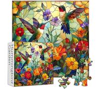 Stained Glass Puzzles for Adults 1000 Pieces, PICKFORU Colorful Flower Hummingbird Jigsaw Puzzles, Mosaic Bird Puzzles as Home Decor