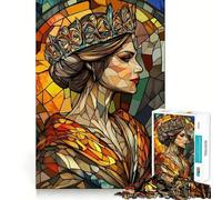 Stained Glass Queen Jigsaw Puzzles for Adults 1000 Piece Enhance Recall Leisure Time Exact Edge Festival Gift 38x26cm