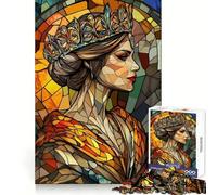 Stained Glass Queen Jigsaw Puzzles for Adults 1000 Piece Enhance Recall Leisure Time Exact Edge Festival Gift 38x26cm