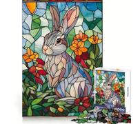 Stained Glass Rabbit 1000 Piece Jigsaws for Teenagers Puzzle Logic Toy Together Fun Precision Cut Stylish Gift 38x52cm