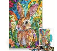 Stained Glass Rabbit Adults Puzzles 1000 Piece Jigsaws Brain Teaser Home Pastime Image Assembly Memorable Gift 38x26cm