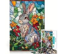 Stained Glass Rabbit Adults Puzzles 1000 Piece Jigsaws Reason Skill Toy Slow Enjoy Exact Cut Art Collection Piece 50x75cm