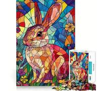 Stained Glass Rabbit Jigsaw Puzzle for Adults 1000 Pieces Smart Reason Toy Group Joy Smooth Edge Fine Art Piece 38x52cm