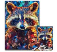Stained Glass Raccoon 1000 Piece Puzzle Wooden Jigsaw Puzzles BrainChallenging DIY Decorative Game Family Interactive Toy 1000 PCS(75x50cm)
