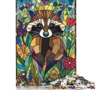 Stained Glass Raccoon Puzzle 500 Pieces Jigsaws Wood Puzzle Jigsaws Learning Educational Puzzle 500pcs (52x38cm)