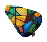 Stained Glass Rainbow Geometric Shapes Bike Seat Cushion Cover Waterproof Saddle Cover Rain Dust with Drawstring
