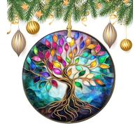 Stained Glass Rainbow Tree of Life Christmas Tree Hanging Ornaments,2 Pieces, 7.2CM Round Double-Sided