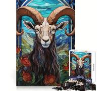 Stained Glass Ram with Floral Accents 1000 Piece Jigsaw Puzzle for Adults Think Smart Toy Indoor Fun Smooth Cut Santa Wish Pick 50x75cm