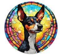 Stained Glass Rat Terrier Impossible Jigsaw Puzzles for Adults Adult Jigsaw Puzzles 1000 Pieces Erfect for Home Decor,Birthdays,Holidays,and Gifts 67.5x67.5cm