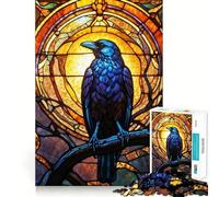 Stained Glass Raven 1000 Piece Jigsaw Puzzle for Adults Brain Challenge Toy Group Play Clear Cut Lovely Present 38x52cm