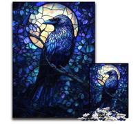 Stained Glass Raven 1000 Pieces Puzzle Gifts Jigsaw Puzzles for Adults Family Activity Brain Teaser Home Decor 1000 PCS(38x26cm)