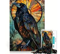 Stained Glass Raven Adults Puzzles 1000 Piece Jigsaws Mind Exercise Toy Relaxed Mind Design Assembly Santa Wish Gift 50x75cm
