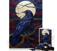 Stained Glass Raven And Moon Jigsaws 1000 Pieces for Adults Mind Exercise Toy Stress Relief Design Assembly Elegant Gift 38x26cm