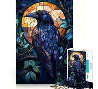 Stained Glass Raven Art Jigsaw Puzzles for Adults1000 Pieces Smart Toy Soothing Play Accurate Cut Art Collectible 50x75cm