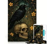 Stained Glass Raven on Skull 1000 Piece Jigsaw Puzzles for Adults Jigsaw Strong Logic Toy Group Play Clear Edge Perfect Present 38x26cm