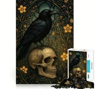 Stained Glass Raven on Skull Jigsaw Puzzles for Adults 1000 Pieces Pure Logic Toy Stress Free Sharp Cut Santa Wish Item 38x52cm
