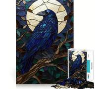 Stained Glass Raven Under The Moon Adults Puzzles 1000 Piece Jigsaws Reason Skill Toy Slow Enjoy Exact Cut Art Collection Piece 50x75cm