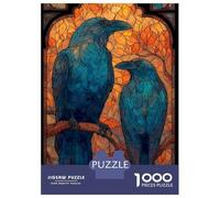 Stained Glass Ravens 1000 Piece Jigsaw Puzzle Paper for Adults Blue Birds Mindful Home Decoration Gift 52x38cm/1000pcs
