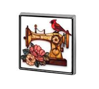 Stained Glass Red Bird And Antique Sewing Machine Unisex Brooches & Pins Square Lightweight Lapel Badge Jewelry for Clothing Shawl Hat