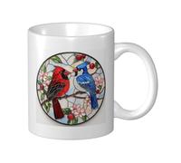 Stained Glass Red Blue Bird Ceramic Cup, Elegant Coffee Mug Tee Drinkware Water Cup for Home Office 11oz