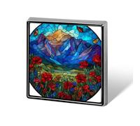 Stained Glass Red Carnations Mountain Range Unisex Brooches & Pins Square Lightweight Lapel Badge Jewelry for Clothing Shawl Hat