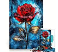 Stained Glass Red Rose 1000 Piece Jigsaw Puzzle for Teenagers Smart Toy Bonding Time Accurate Cut Art Collection Piece 50x75cm