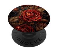 Stained Glass Red Rose Floral Design Celestial Cosmic Art PopSockets Adhesive PopGrip