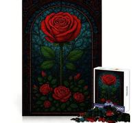 Stained Glass Red Rose Illustration Adults Puzzles 1000 Piece Jigsaws Reason Skill Toy Slow Enjoy Exact Cut Art Collection Piece 50x75cm