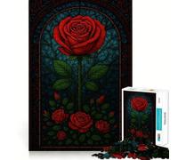 Stained Glass Red Rose Illustration Adults Puzzles 1000 Piece Jigsaws Reason Skill Toy Slow Enjoy Exact Cut Art Collection Piece 50x75cm