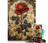Stained Glass Red Rose Jigsaw Puzzles 1000 Pieces for Teenagers Thought Toy Shared Fun Precise Edge Santa Wish Item 50x75cm
