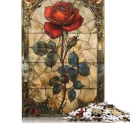 Stained Glass Red Rose Jigsaw Puzzles for Adults 500 Piece Jigsaw Puzzles for Adults Puzzle 500 Pieces Puzzle Gifts 500pcs (52x38cm)