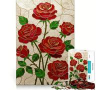 Stained Glass Red Roses 1000 Piece Jigsaw Puzzle for Teenagers Brain Challenge Toy Relax Time Precise Cut Art Display 38x52cm